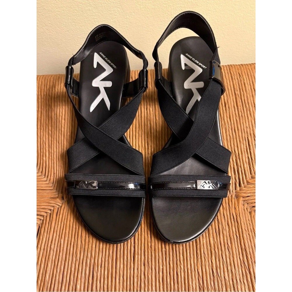 Anne Klein Sport Kindheart Women's Black Strappy Flat Slip On Sandals 7M